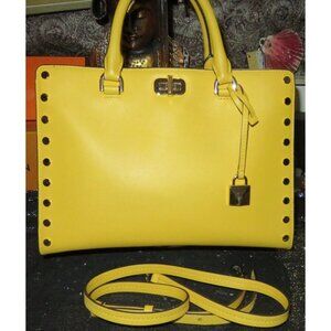 Michael Kors Sylvie Sunflower Yellow Structured leather Studded Tote Satchel